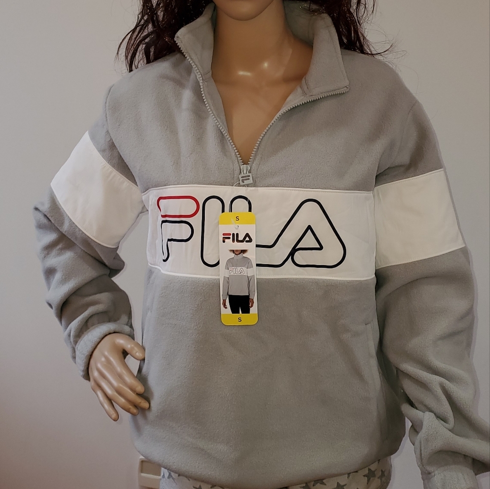 NWT FILA Grey Logo Fleece Pullover - Size S